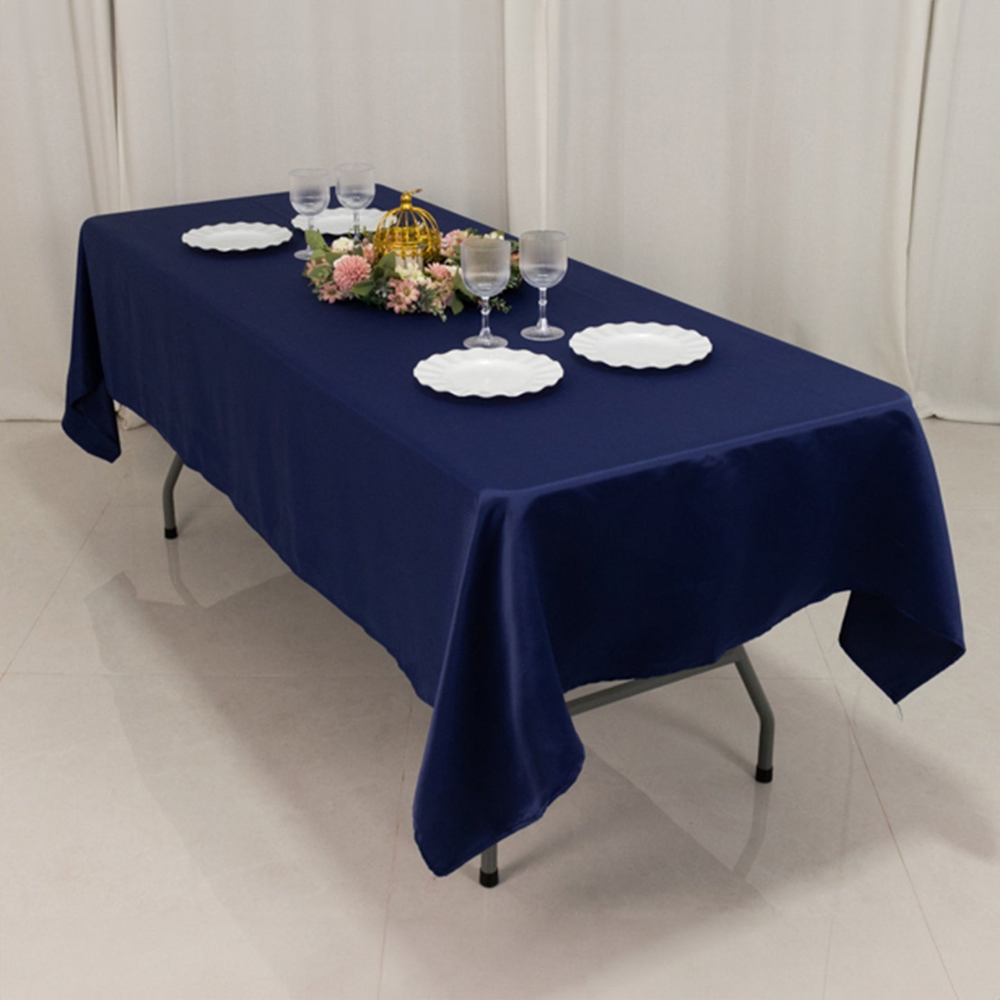 60"x102" Navy Blue Lamour Satin Rectangle Tablecloth