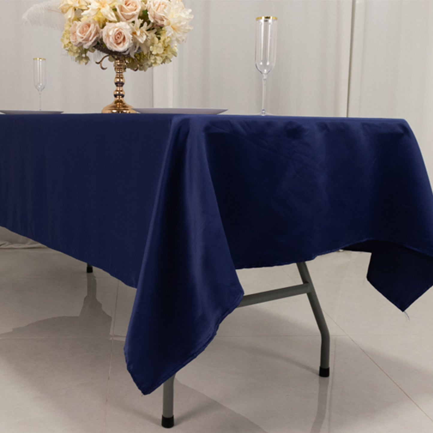 60"x102" Navy Blue Lamour Satin Rectangle Tablecloth