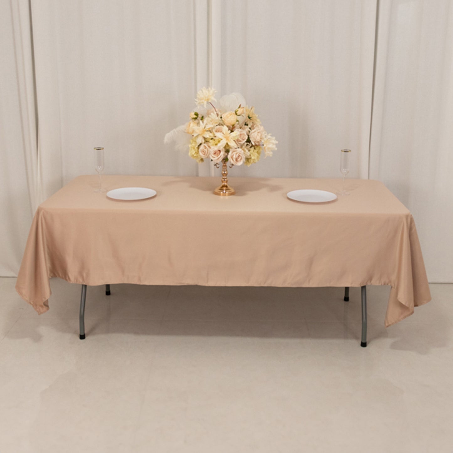 60"x102" Nude Lamour Satin Rectangle Tablecloth