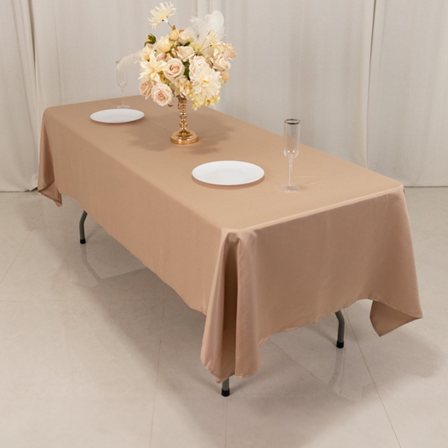 60"x102" Nude Lamour Satin Rectangle Tablecloth