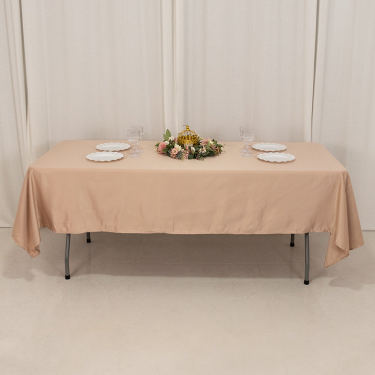 60"x102" Nude Lamour Satin Rectangle Tablecloth