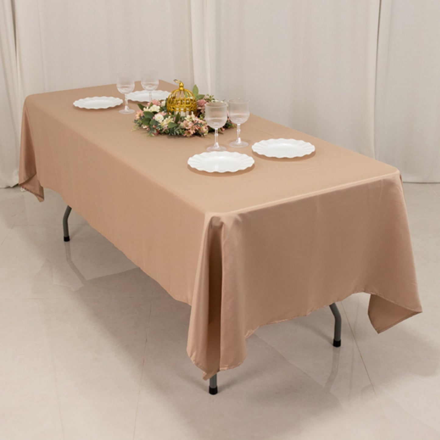 60"x102" Nude Lamour Satin Rectangle Tablecloth