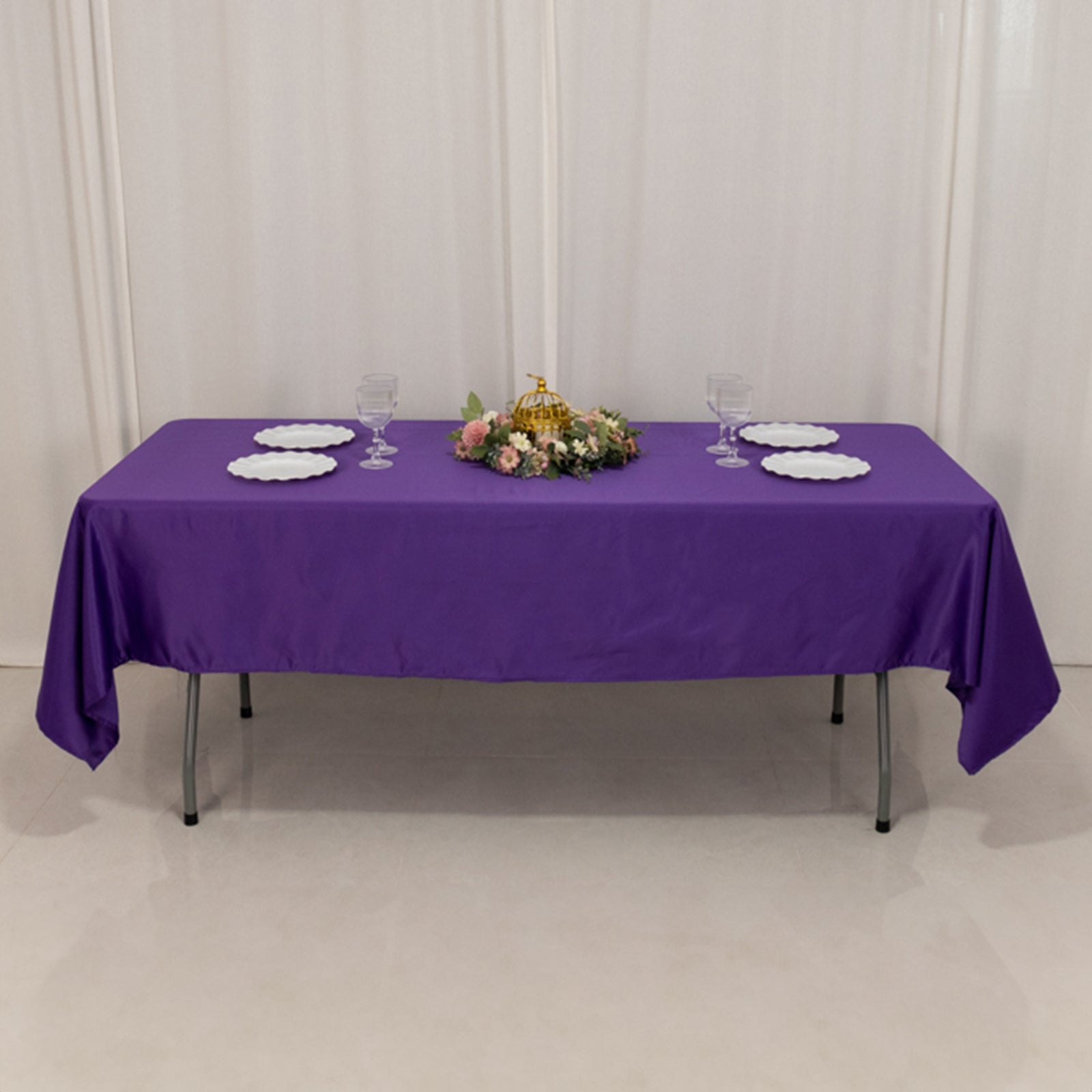 Purple satin rectangle tablecloth, 60"x102" for elegant table settings.