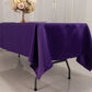 Purple Lamour satin rectangle tablecloth on a dining table.