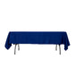 Royal Blue Lamour Satin Rectangle Tablecloth on a table.