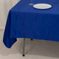 60"x102" Royal Blue Lamour Satin Rectangle Tablecloth on a table.