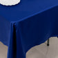 Royal Blue Lamour Satin Rectangle Tablecloth on a table.