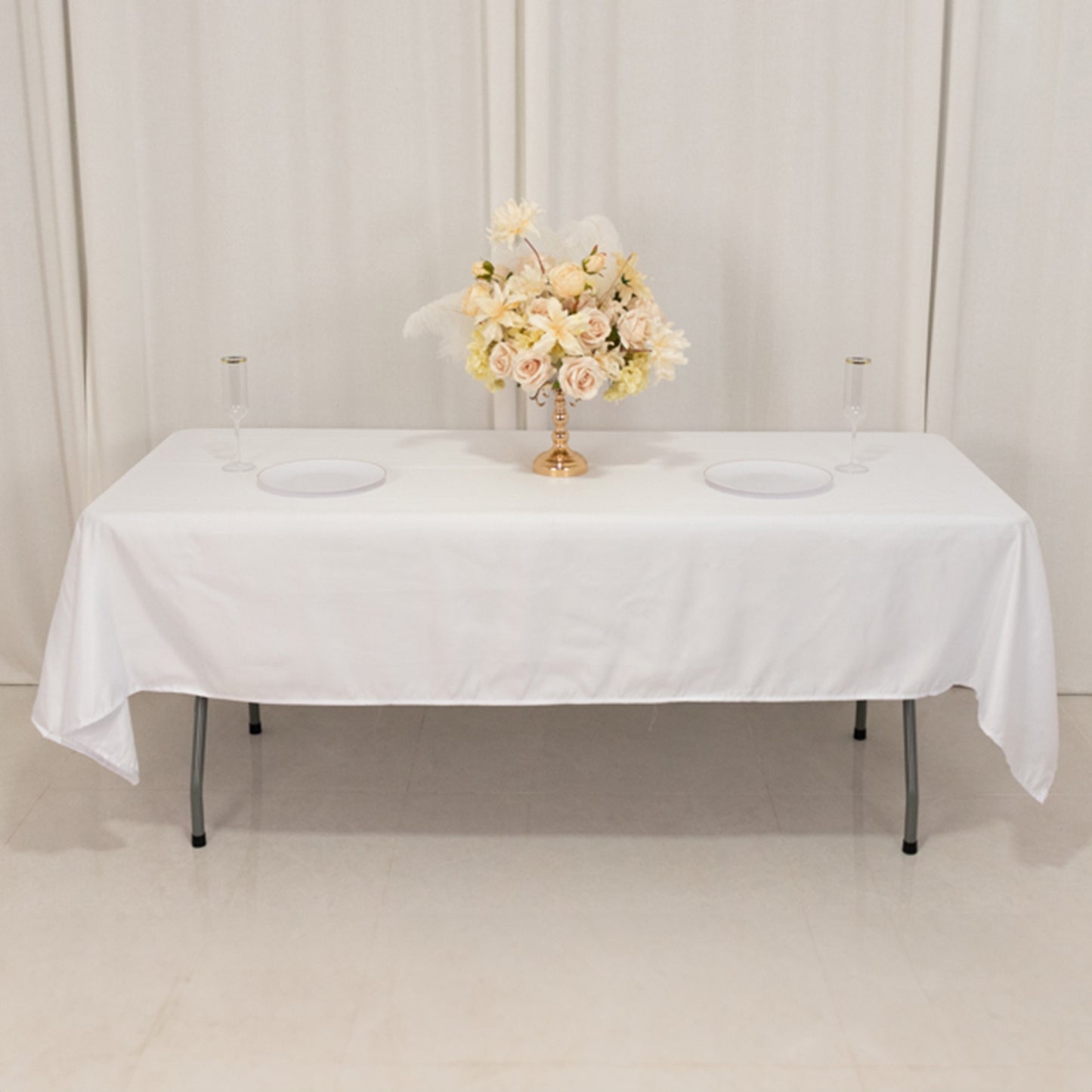 60"x102" White Lamour Satin Rectangle Tablecloth