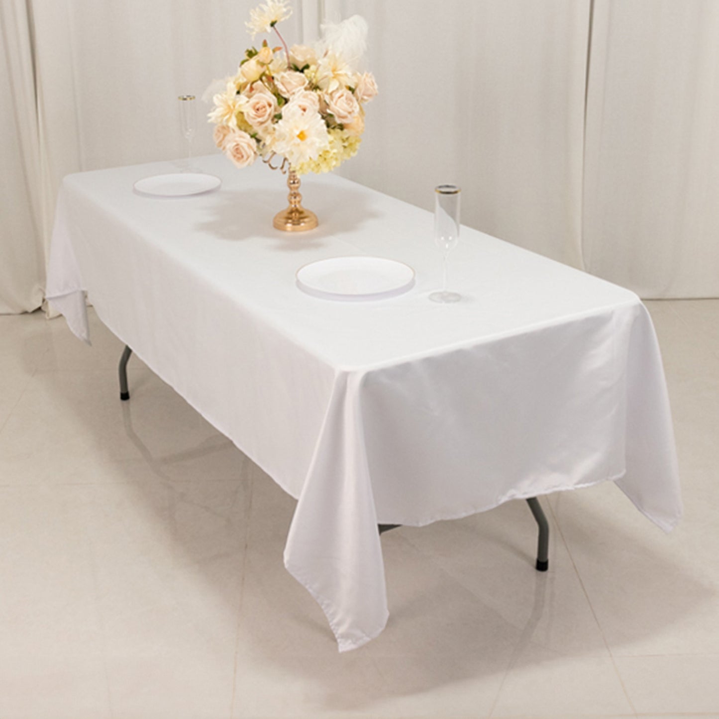 60"x102" White Lamour Satin Rectangle Tablecloth