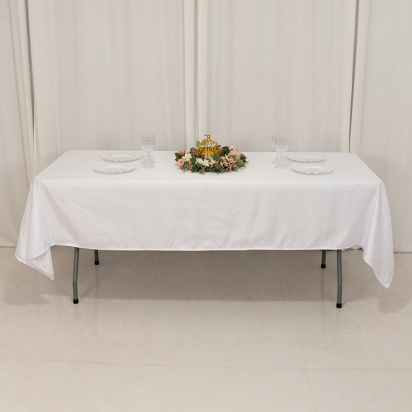 60"x102" White Lamour Satin Rectangle Tablecloth
