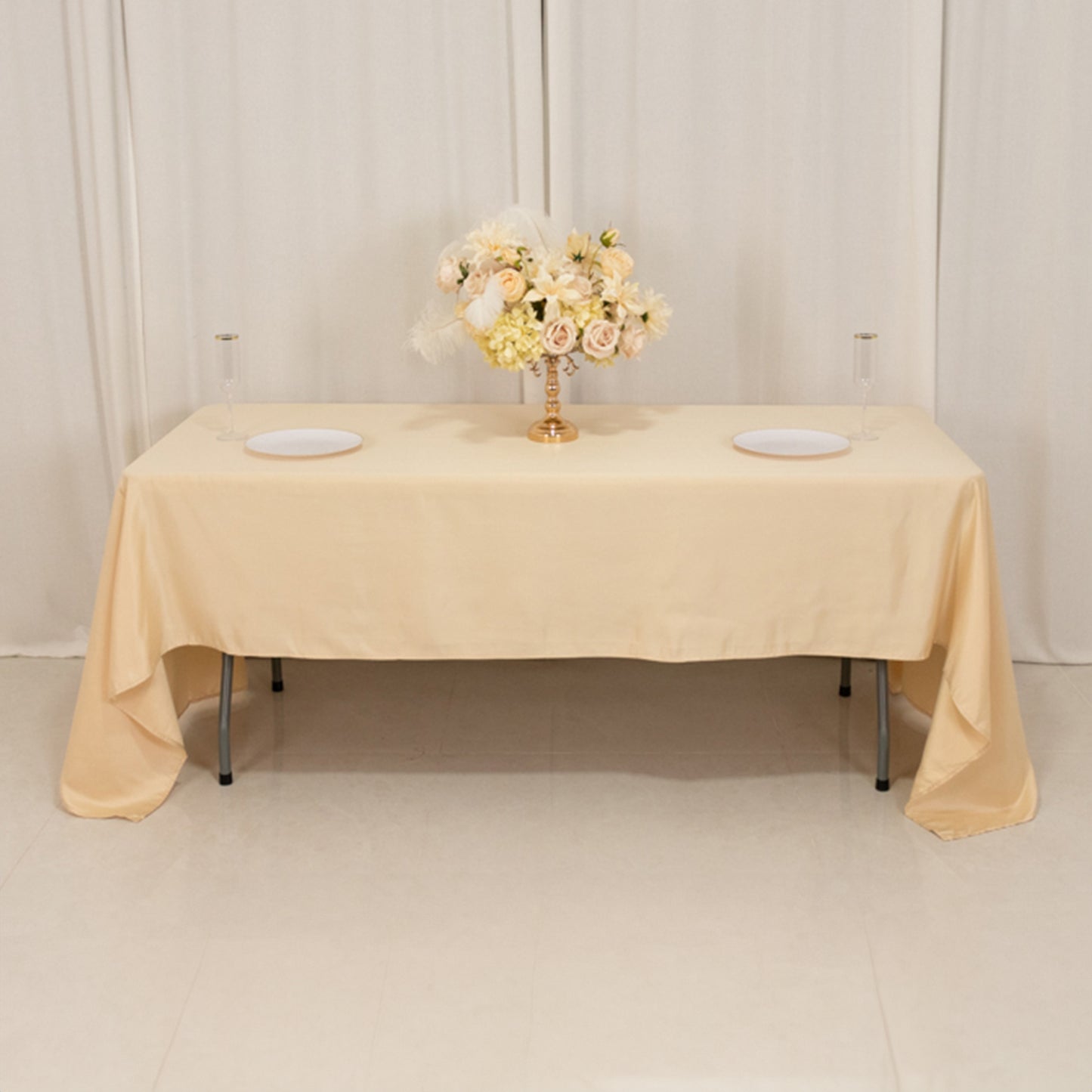 60"x126" Beige Lamour Satin Rectangle Tablecloth