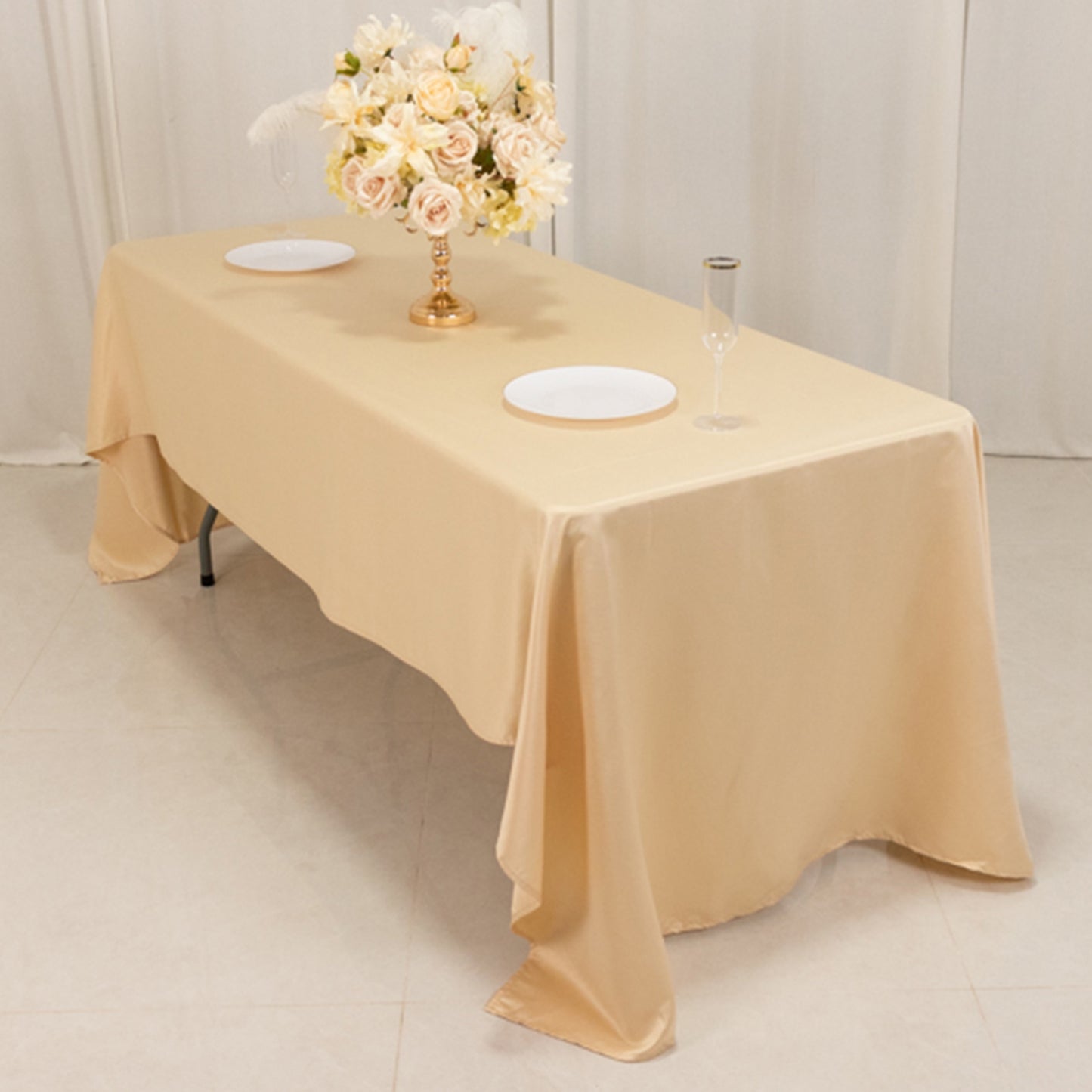 60"x126" Beige Lamour Satin Rectangle Tablecloth