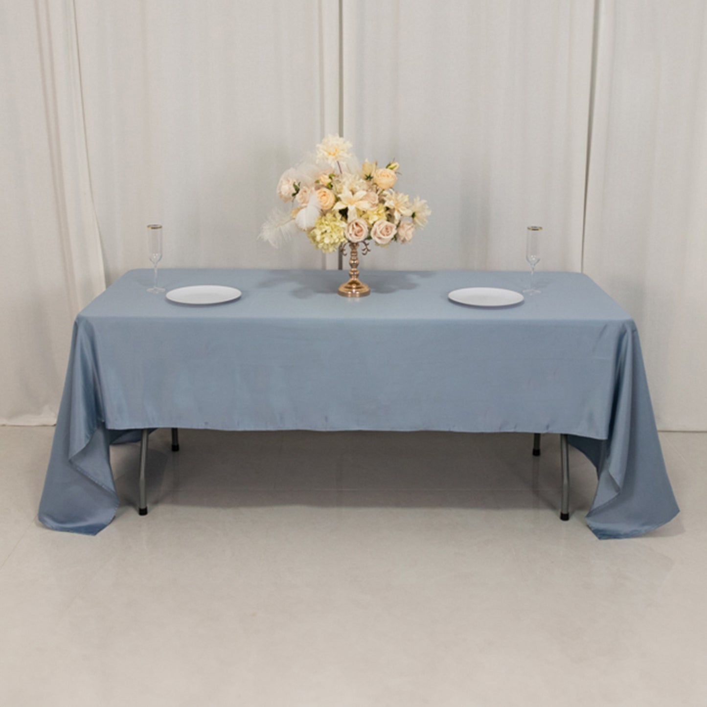 60"x126" Dusty Blue Lamour Satin Rectangle Tablecloth
