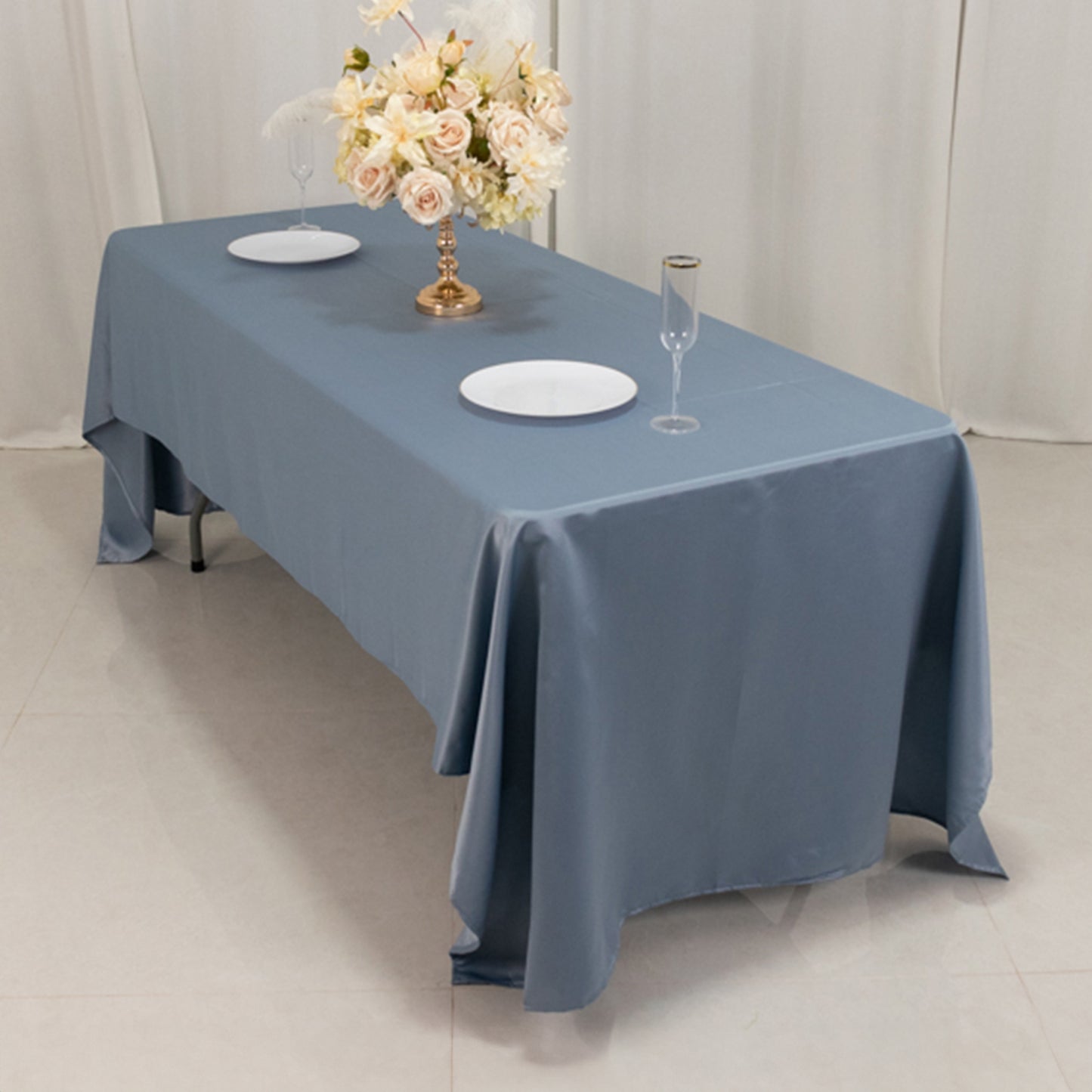60"x126" Dusty Blue Lamour Satin Rectangle Tablecloth