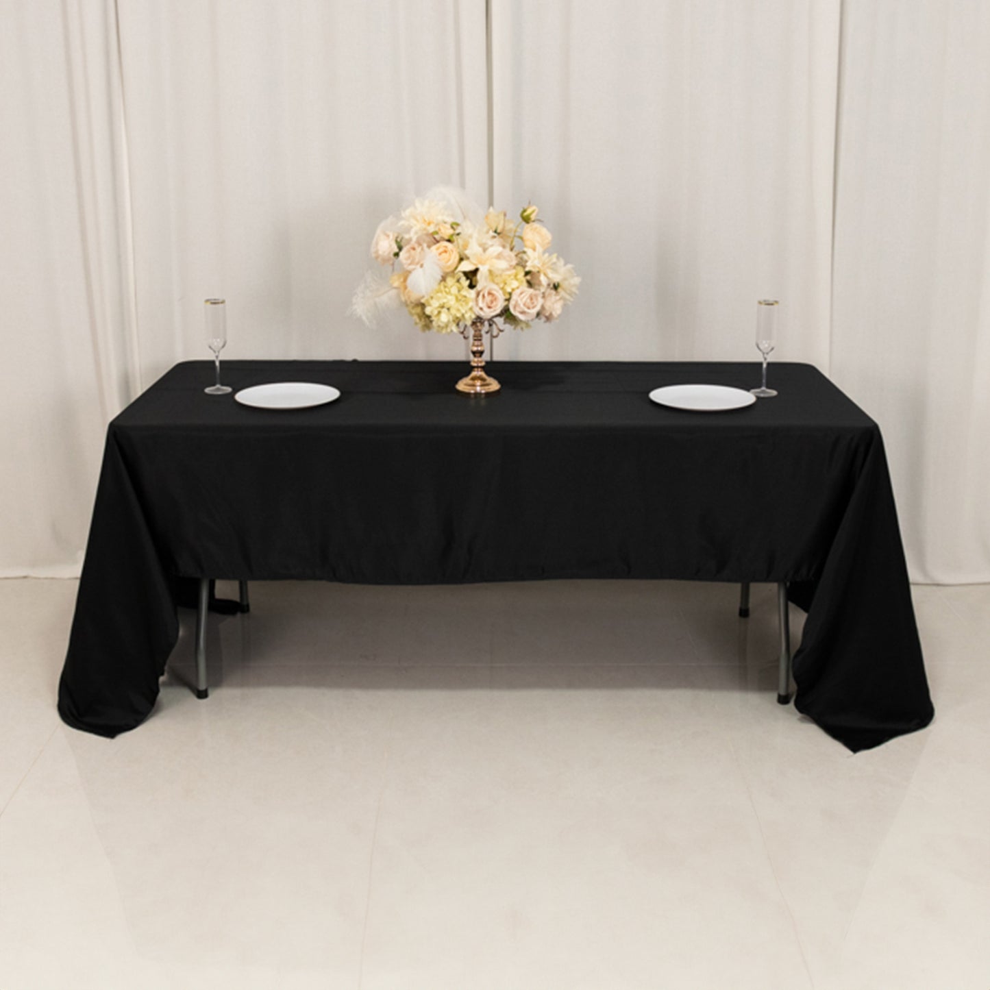 60"x126" Black Lamour Satin Rectangle Tablecloth