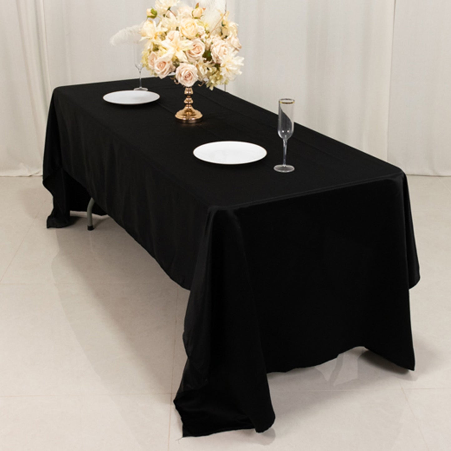 60"x126" Black Lamour Satin Rectangle Tablecloth