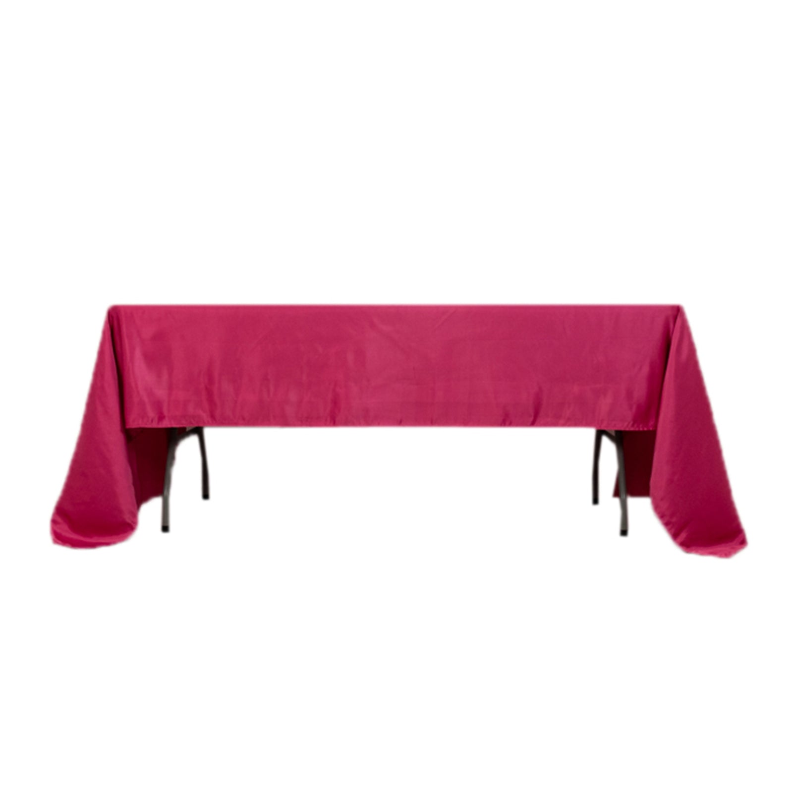 Fuchsia satin rectangle tablecloth, 60"x126" size.