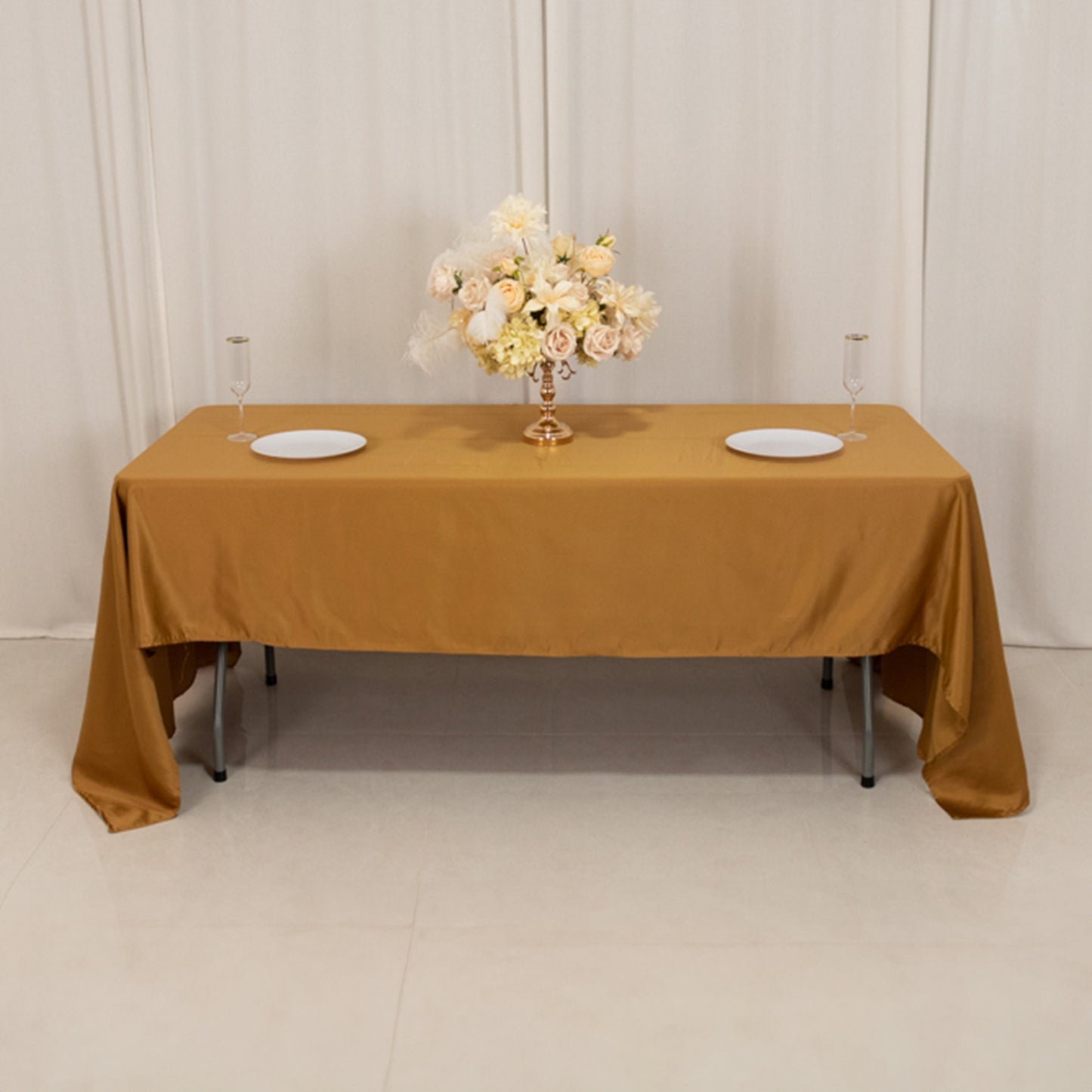 60"x126" Gold Lamour Satin Rectangle Tablecloth