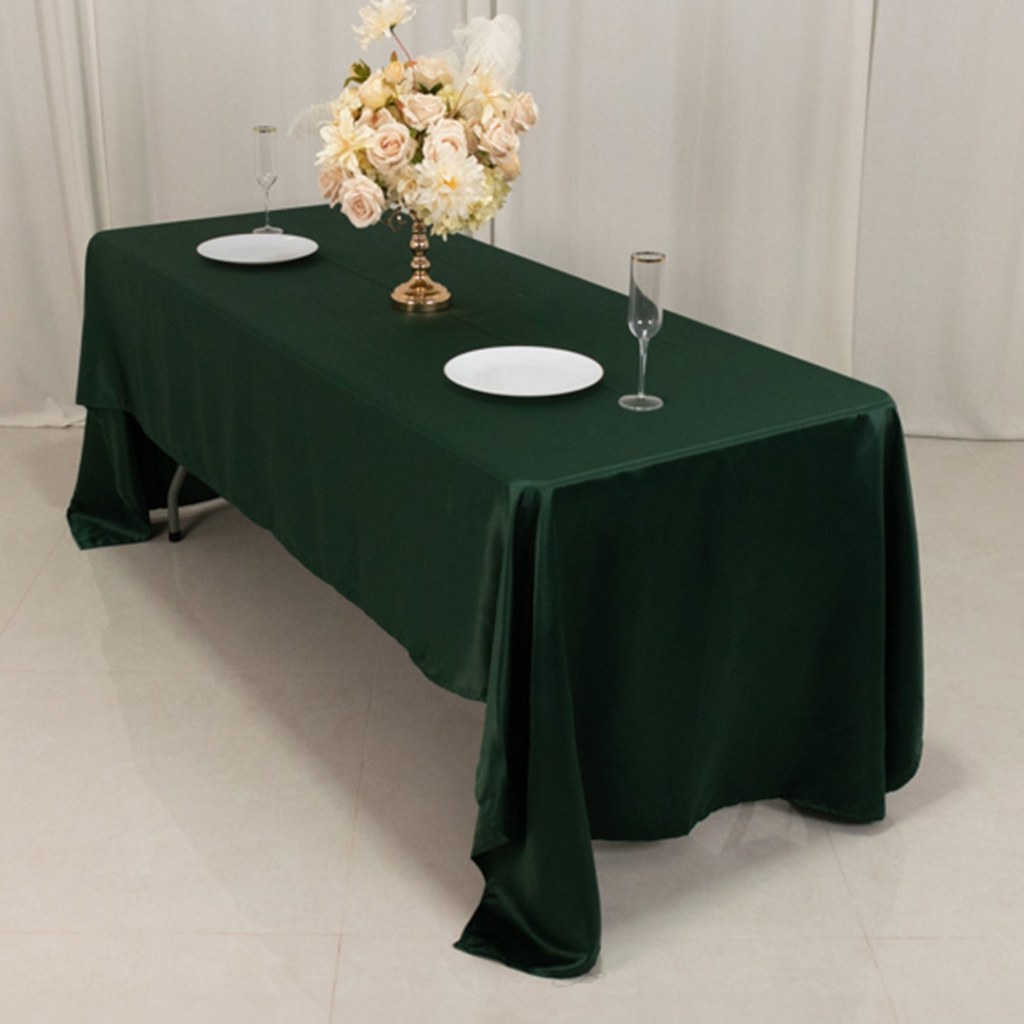60"x126" Hunter Emerald Green Lamour Satin Rectangle Tablecloth