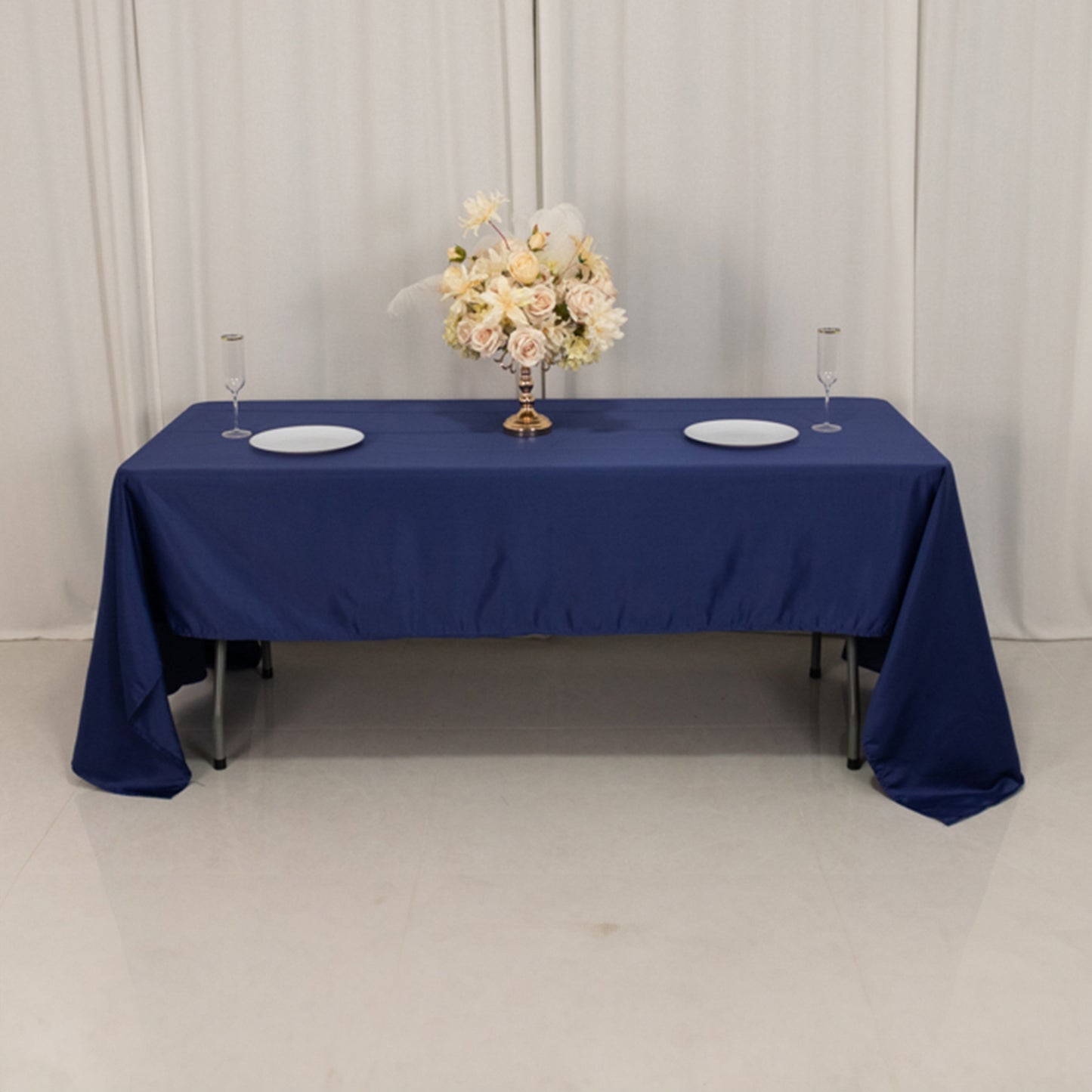 60"x126" Navy Blue Lamour Satin Rectangle Tablecloth