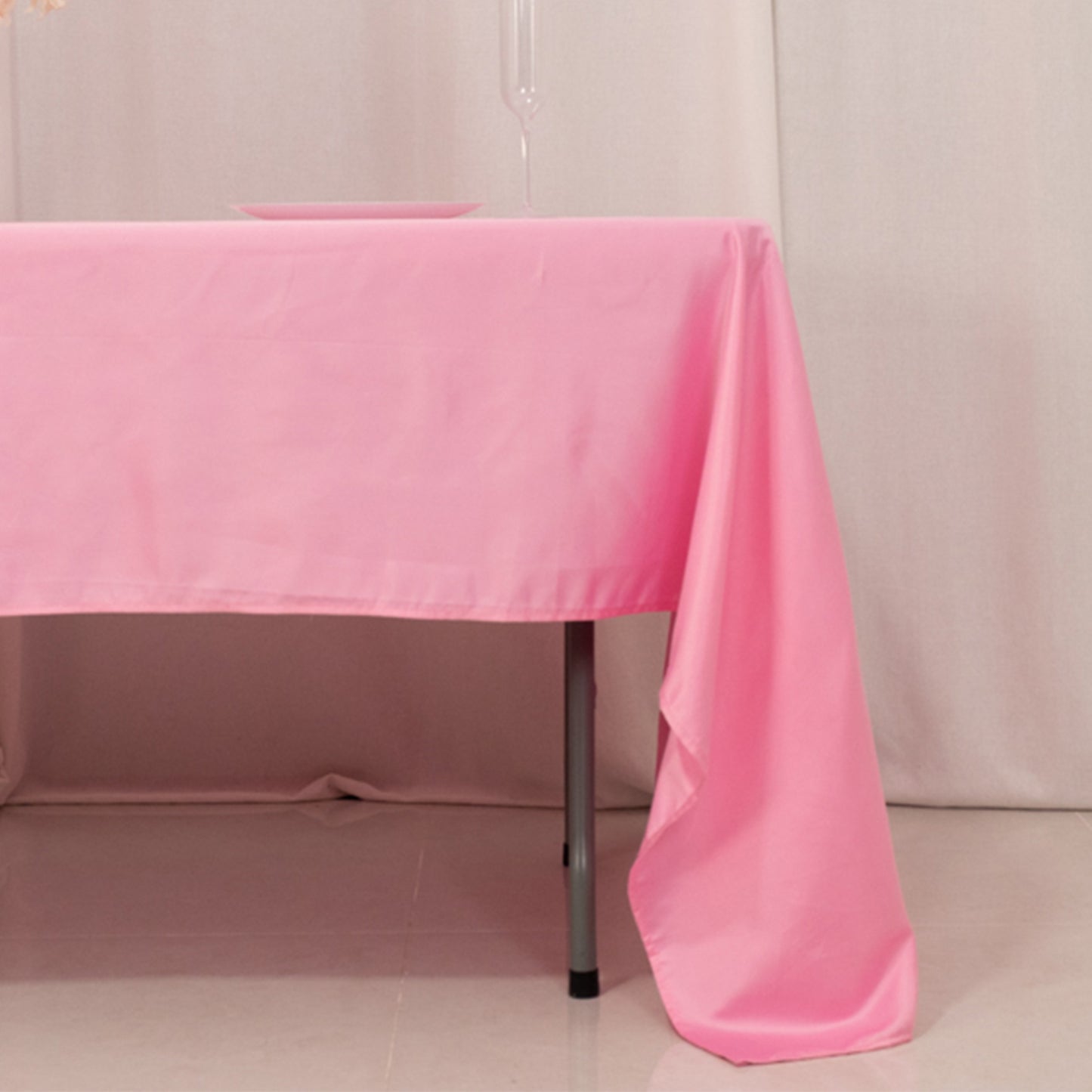 Pink satin rectangle tablecloth 60"x126" for elegant table settings.