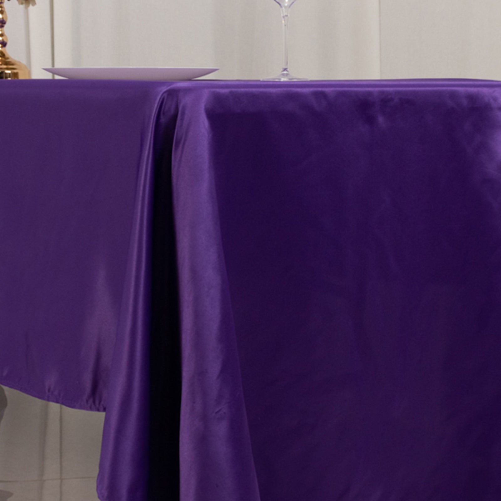 Purple satin rectangle tablecloth, 60"x126" size.