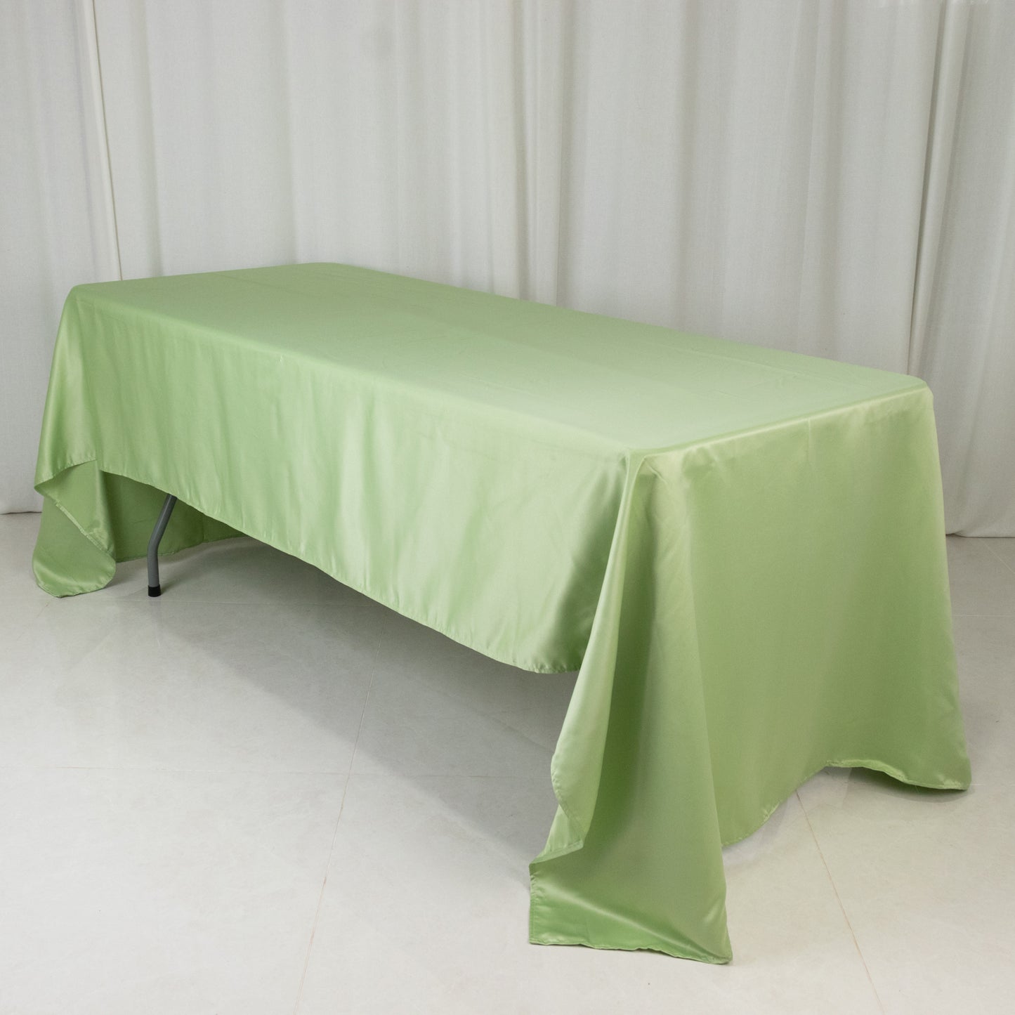60"x126" Sage Green Lamour Satin Rectangle Tablecloth