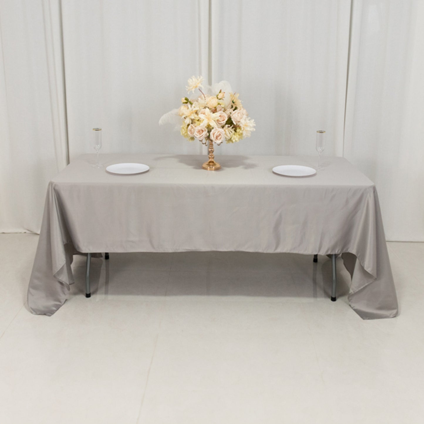 60"x126" Silver Lamour Satin Rectangle Tablecloth