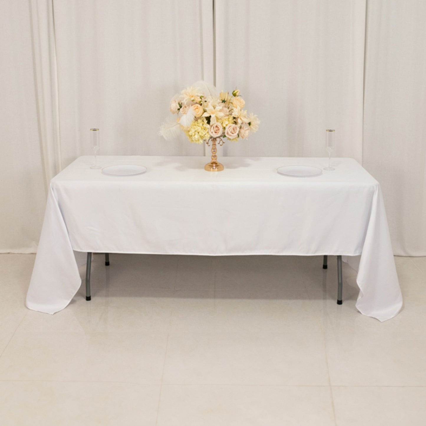60"x126" White Lamour Satin Rectangle Tablecloth