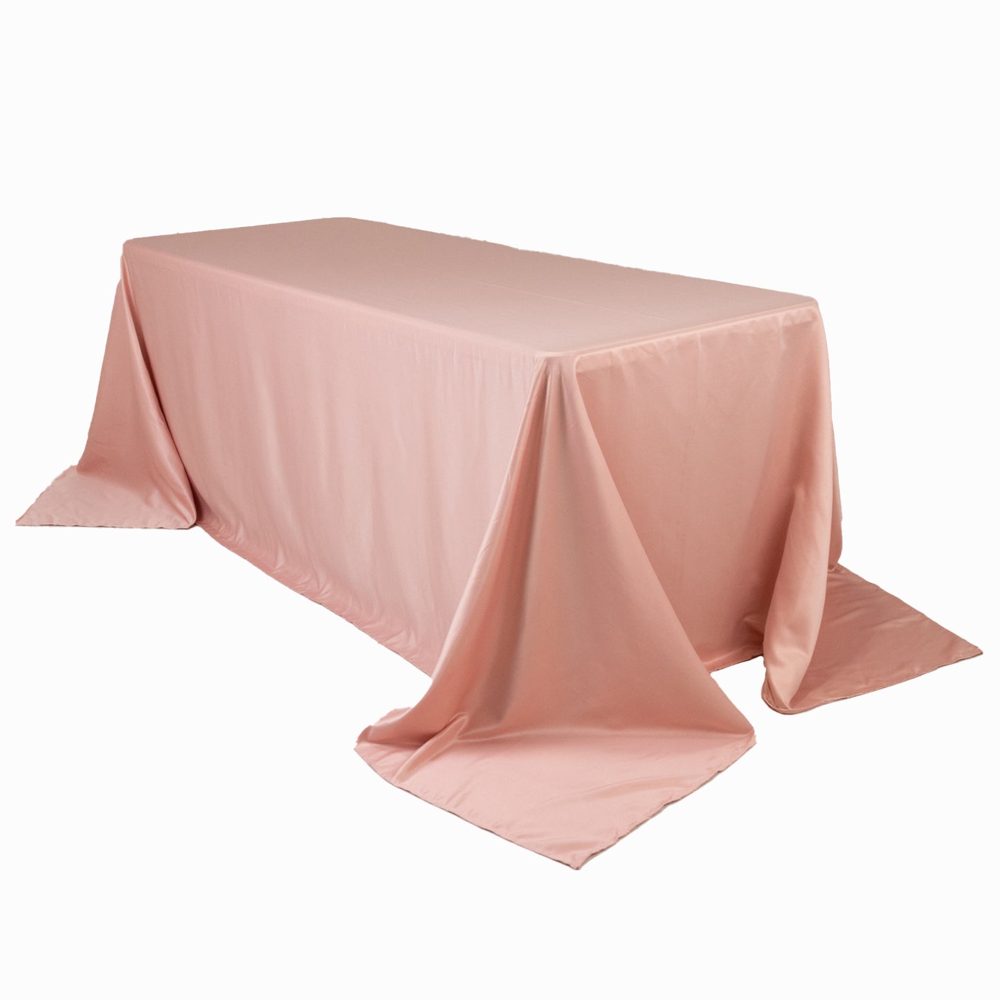 90"x132" Dusty Rose Seamless Lamour Satin Rectangle Tablecloth for 6 Foot Table With Floor-Length Drop