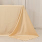 Beige satin tablecloth for 6-foot table with floor-length drop.