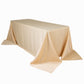 Beige satin tablecloth for 6-foot table with floor-length drop.