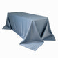 Dusty blue satin tablecloth for a 6-foot table with floor-length drop.