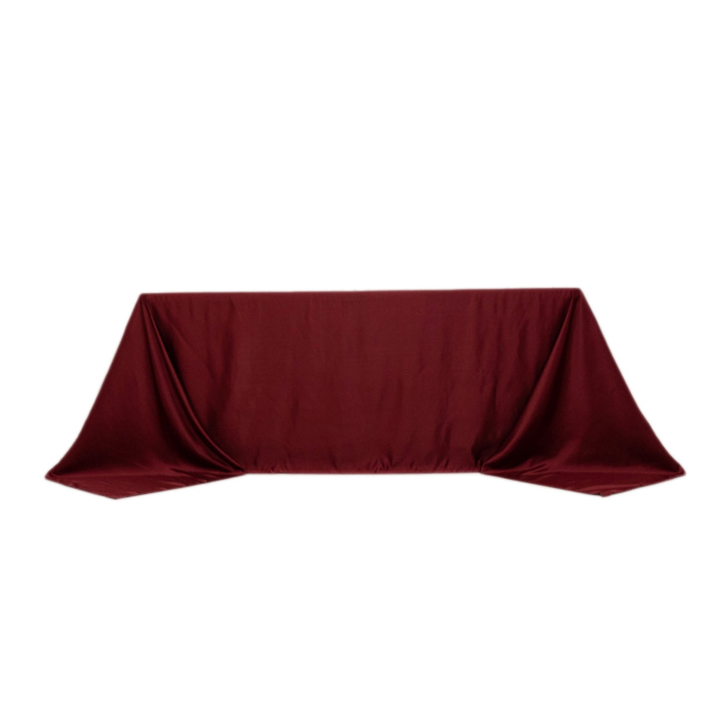 90"x132" Burgundy Seamless Lamour Satin Rectangle Tablecloth for 6 Foot Table With Floor-Length Drop