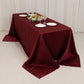 90"x132" Burgundy Seamless Lamour Satin Rectangle Tablecloth for 6 Foot Table With Floor-Length Drop