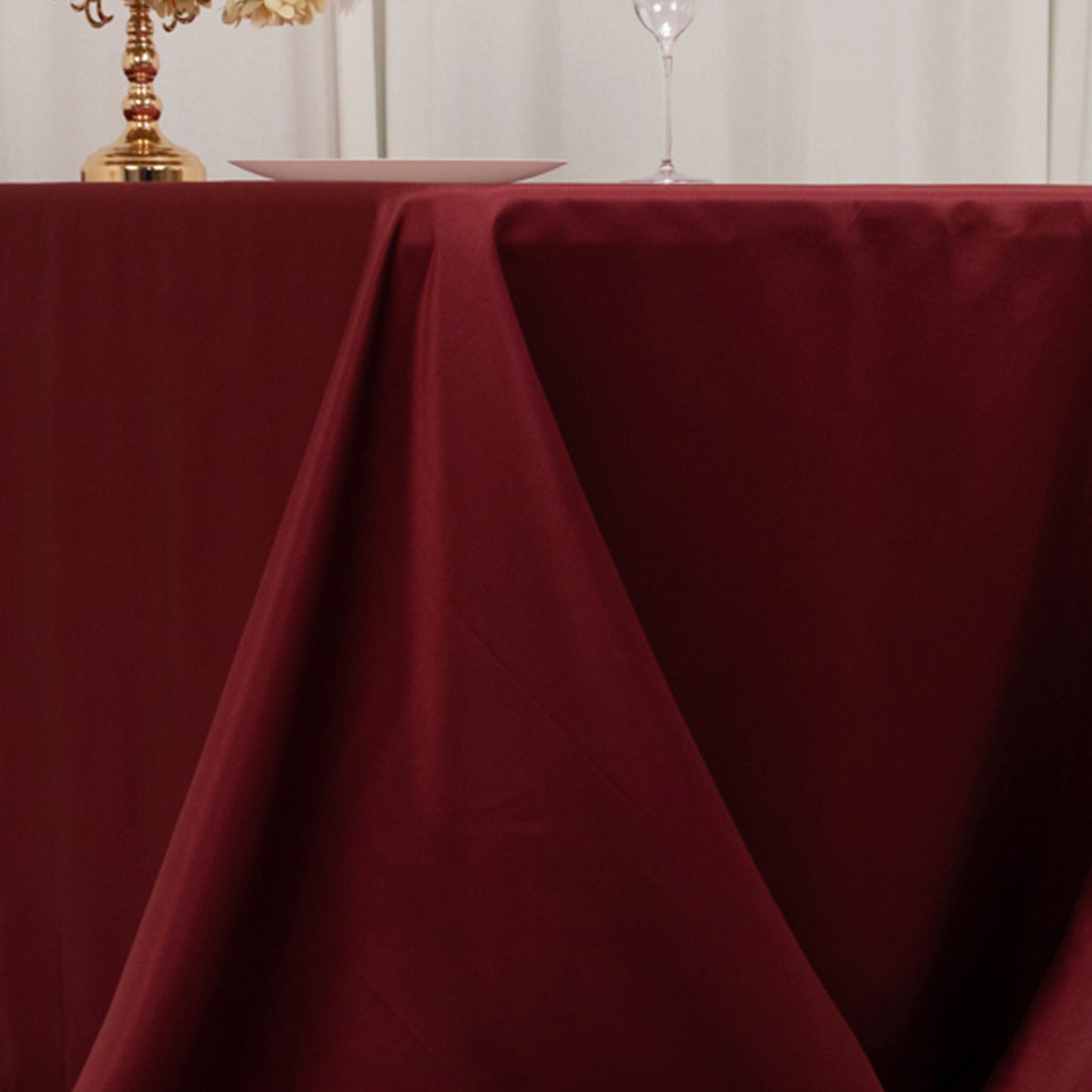 90"x132" Burgundy Seamless Lamour Satin Rectangle Tablecloth for 6 Foot Table With Floor-Length Drop