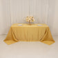 90"x132" Champagne Seamless Lamour Satin Rectangle Tablecloth for 6 Foot Table With Floor-Length Drop