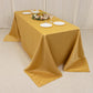 90"x132" Champagne Seamless Lamour Satin Rectangle Tablecloth for 6 Foot Table With Floor-Length Drop