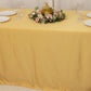 90"x132" Champagne Seamless Lamour Satin Rectangle Tablecloth for 6 Foot Table With Floor-Length Drop