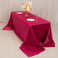 Fuchsia satin rectangle tablecloth for a 6-foot table with floor-length drop.
