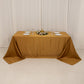 Gold rectangle tablecloth for 6 foot table with floor-length drop.