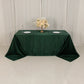 90"x132" Hunter Emerald Green Seamless Lamour Satin Rectangle Tablecloth for 6 Foot Table With Floor-Length Drop