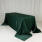 90"x132" Hunter Emerald Green Seamless Lamour Satin Rectangle Tablecloth for 6 Foot Table With Floor-Length Drop