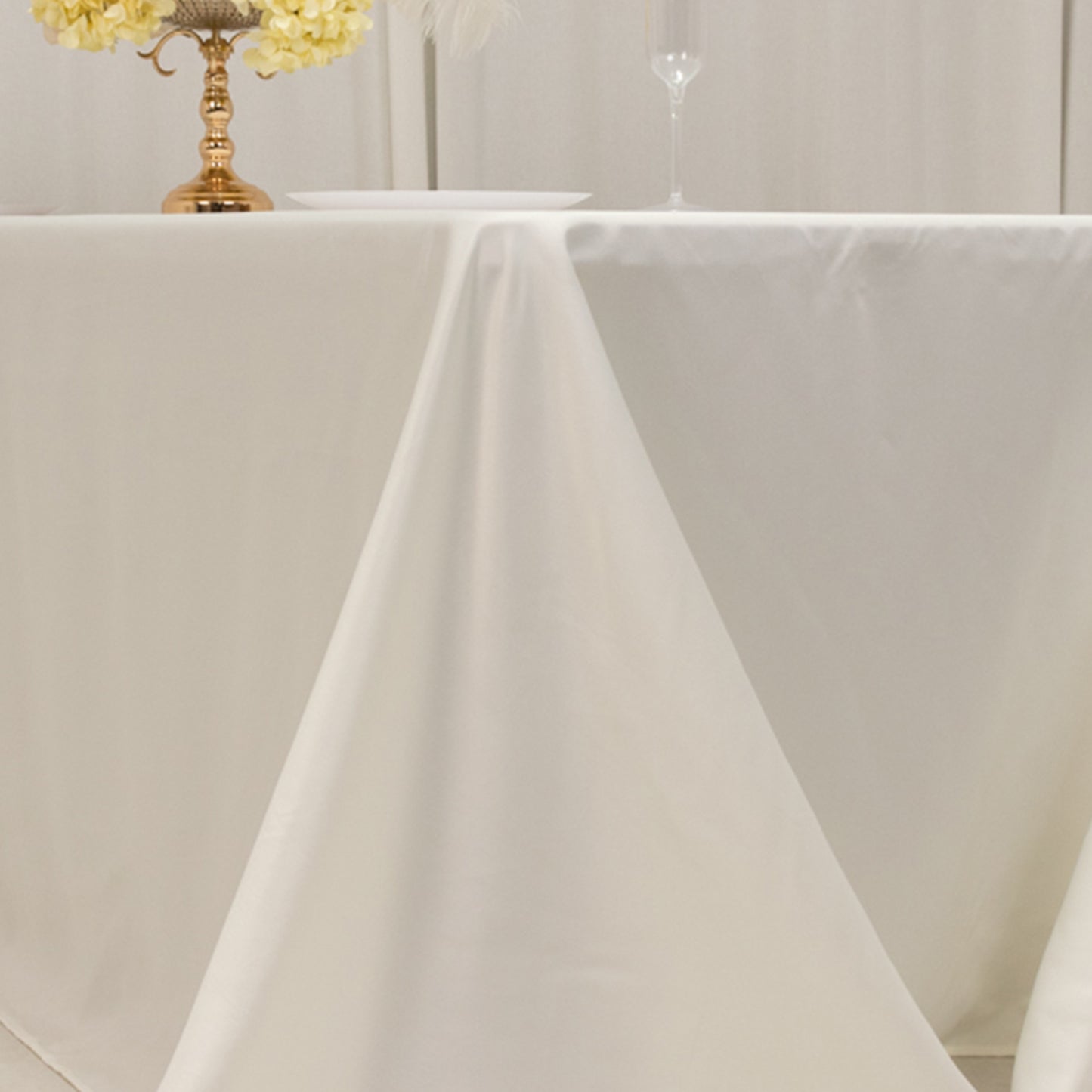 90"x132" Ivory Seamless Lamour Satin Rectangle Tablecloth for 6 Foot Table With Floor-Length Drop