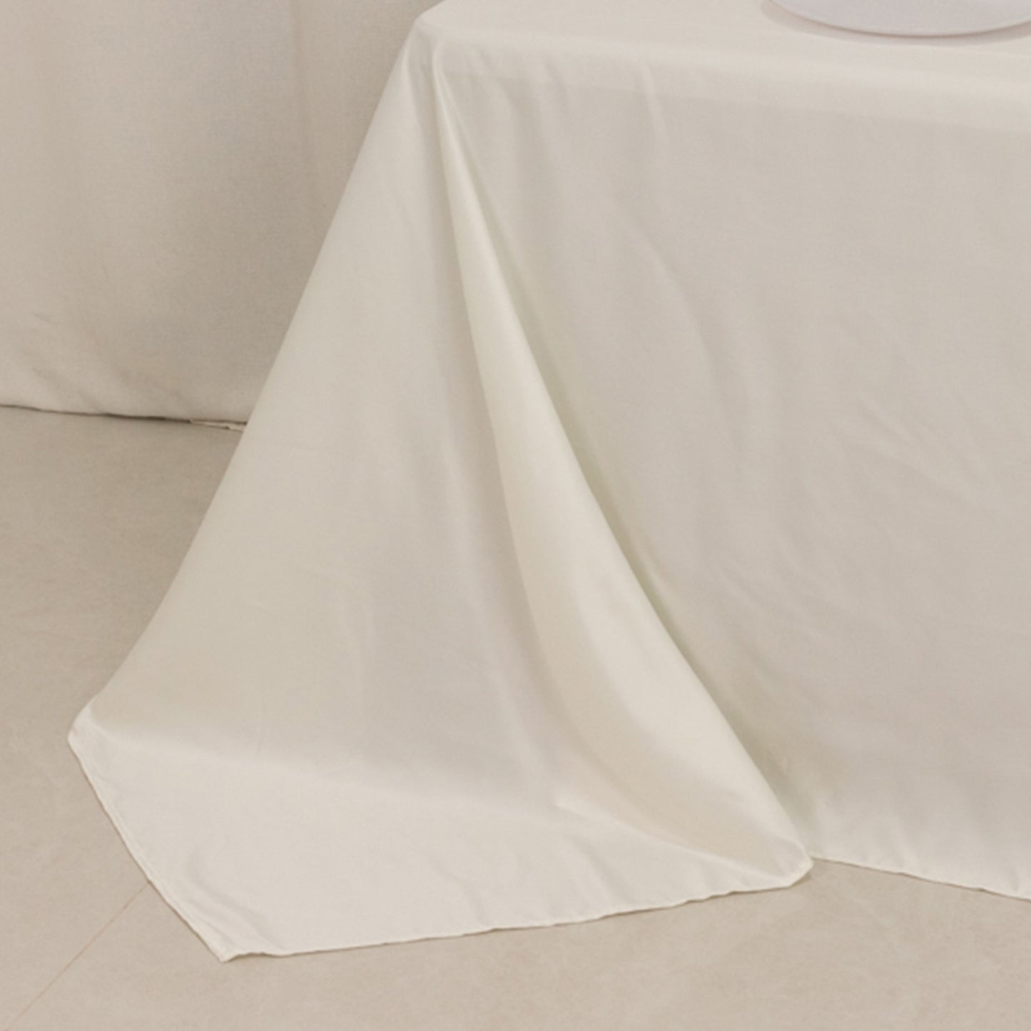 90"x132" Ivory Seamless Lamour Satin Rectangle Tablecloth for 6 Foot Table With Floor-Length Drop