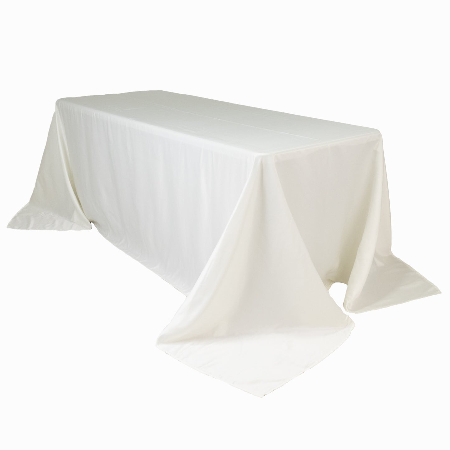 90"x132" Ivory Seamless Lamour Satin Rectangle Tablecloth for 6 Foot Table With Floor-Length Drop