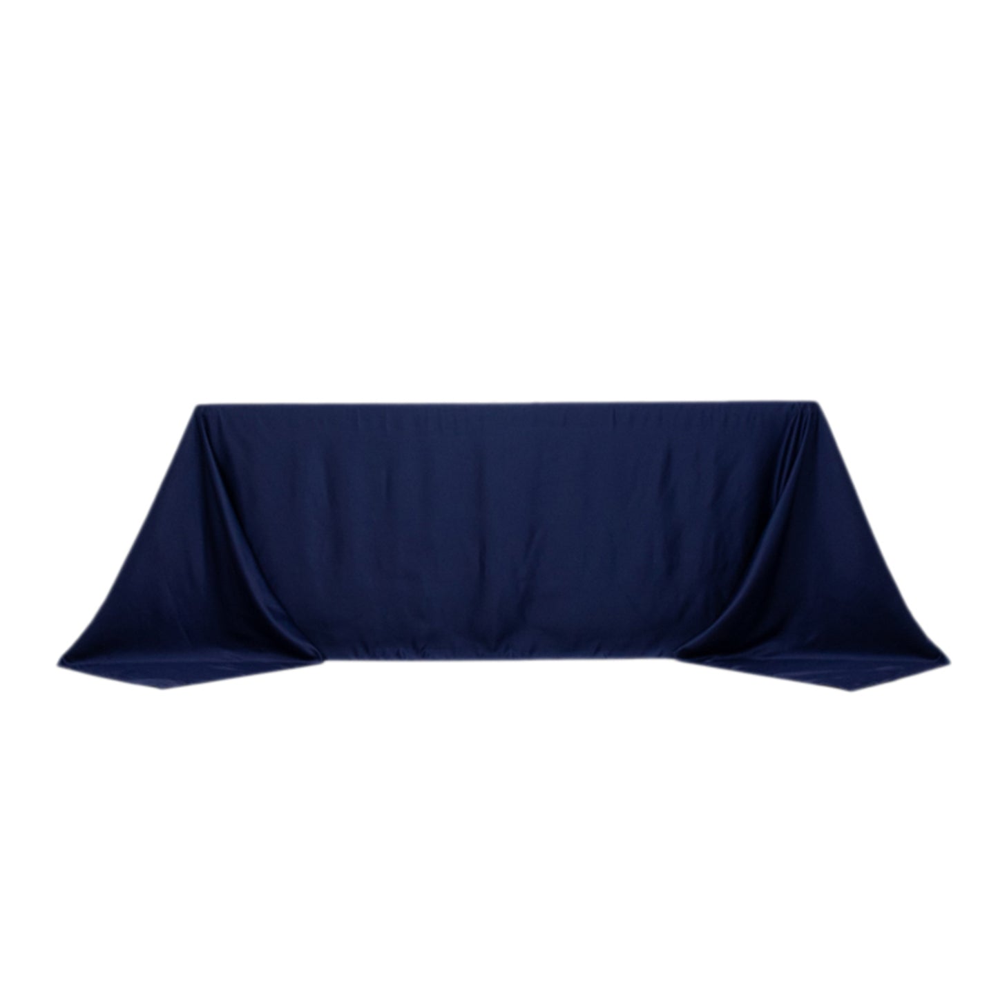 90"x132" Navy Blue Seamless Lamour Satin Rectangle Tablecloth for 6 Foot Table With Floor-Length Drop