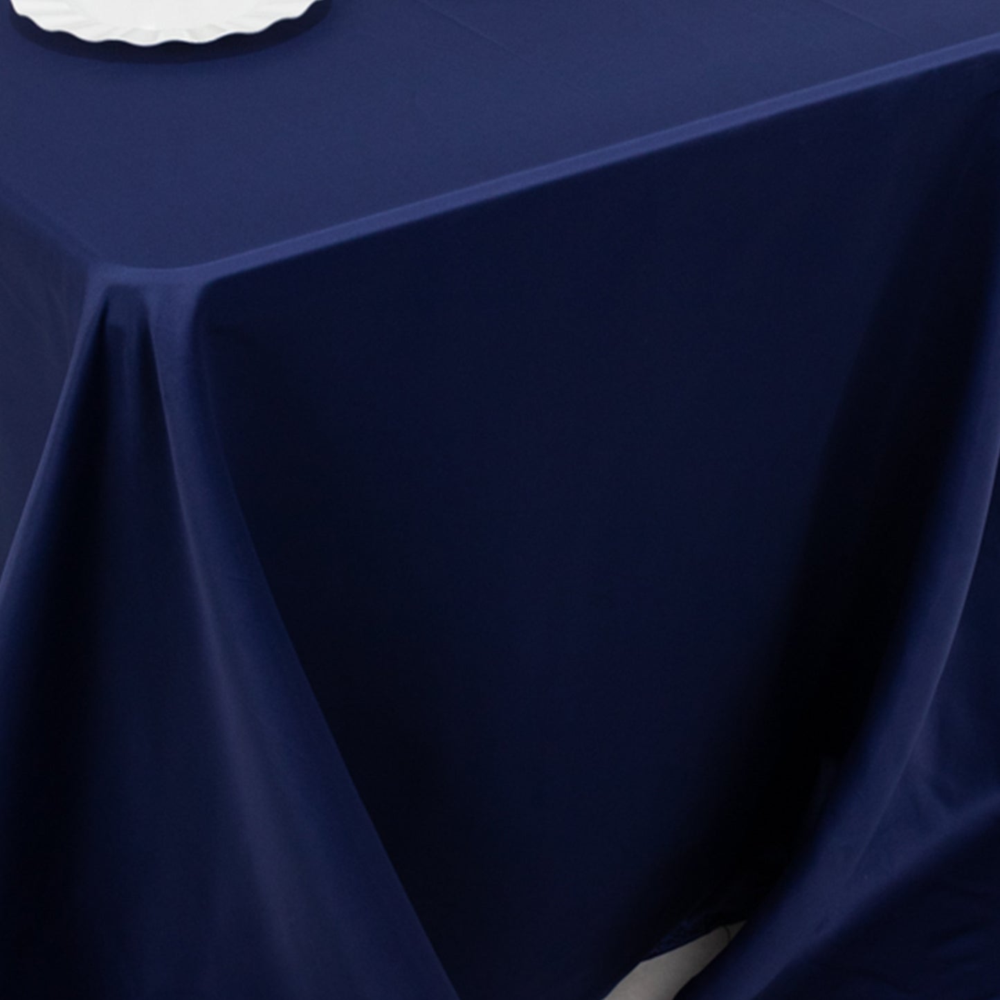 90"x132" Navy Blue Seamless Lamour Satin Rectangle Tablecloth for 6 Foot Table With Floor-Length Drop