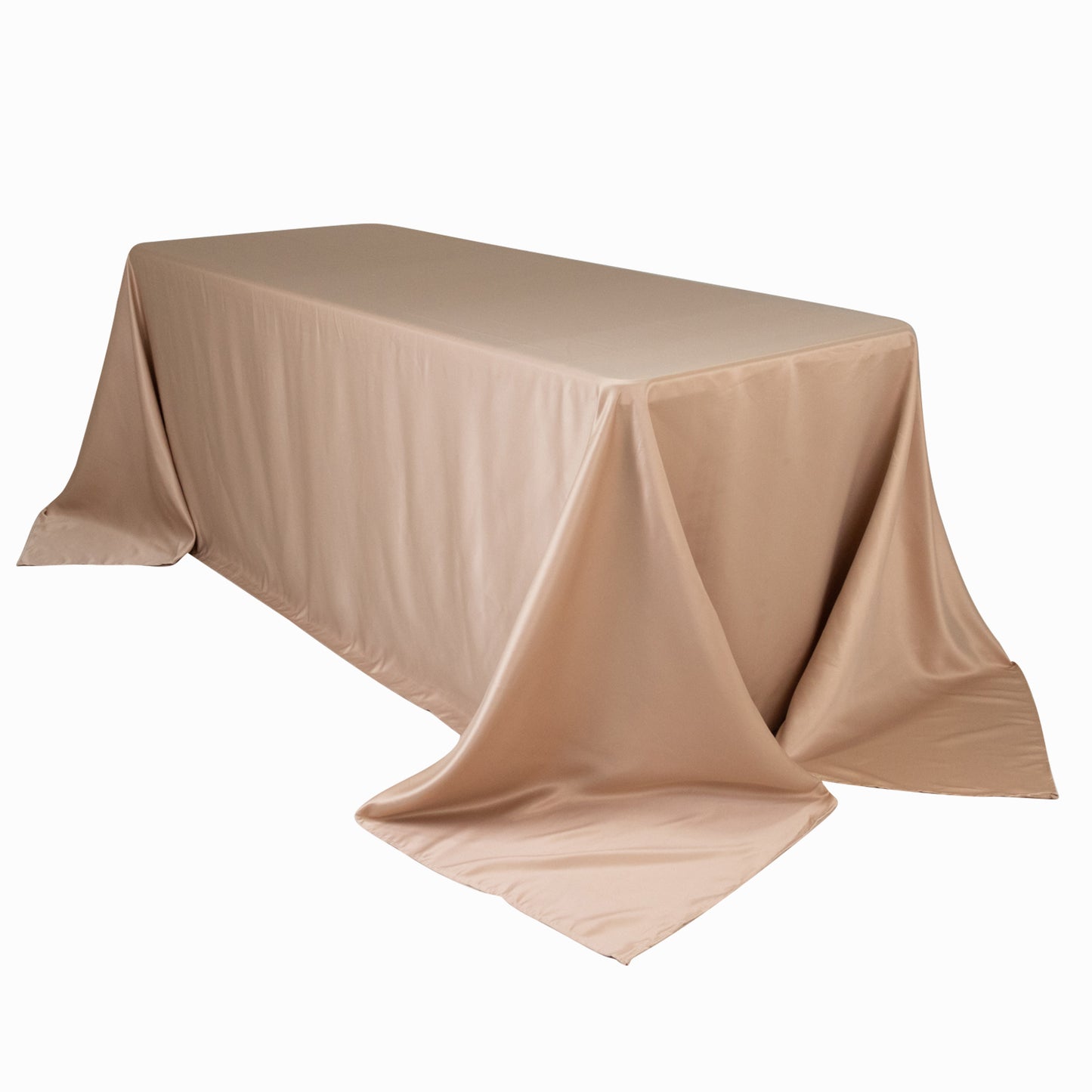 90"x132" Nude Seamless Lamour Satin Rectangle Tablecloth for 6 Foot Table With Floor-Length Drop