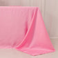 Pink satin tablecloth for 6-foot table with floor-length drop.